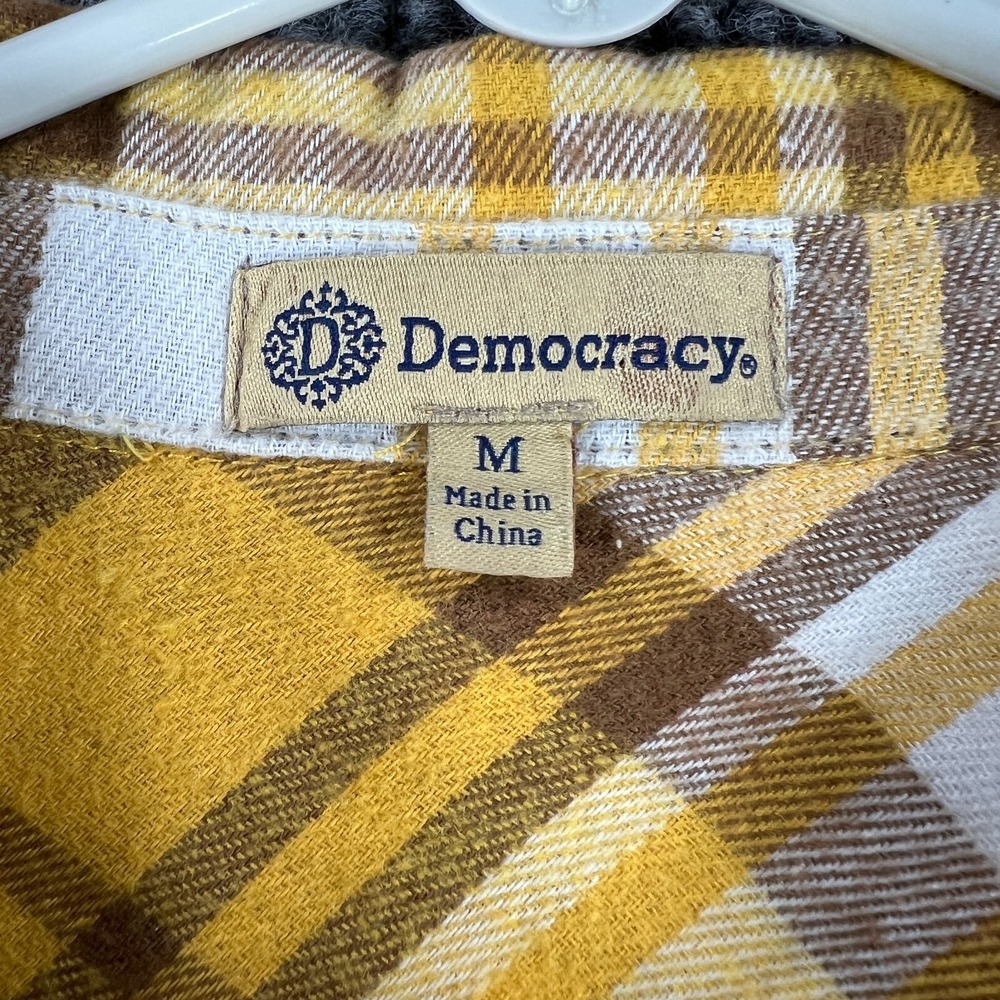 Democracy Womens Shirt Medium Yellow Plaid Long Sleeve Button Up Sharp - Picture 3 of 16